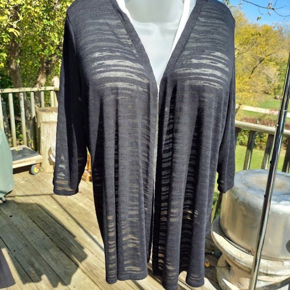 Catherines Womens Plus Size 4X Open Black Sheer Cardigan - Longsleeves with Slit